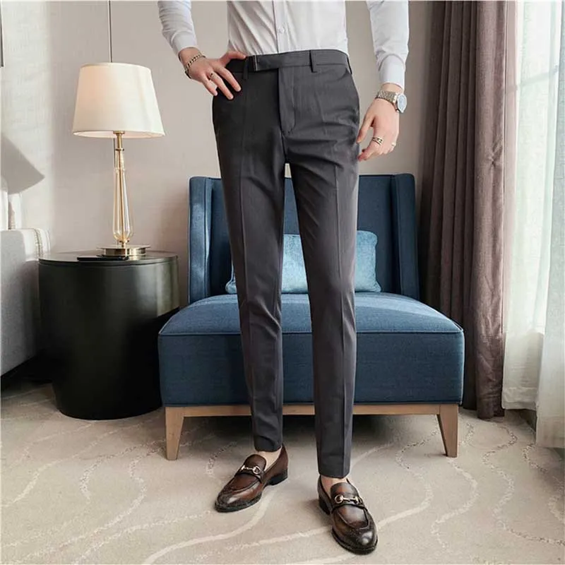 Men's Business Striped Slim Fit Dress Pants High Waisted Trousers