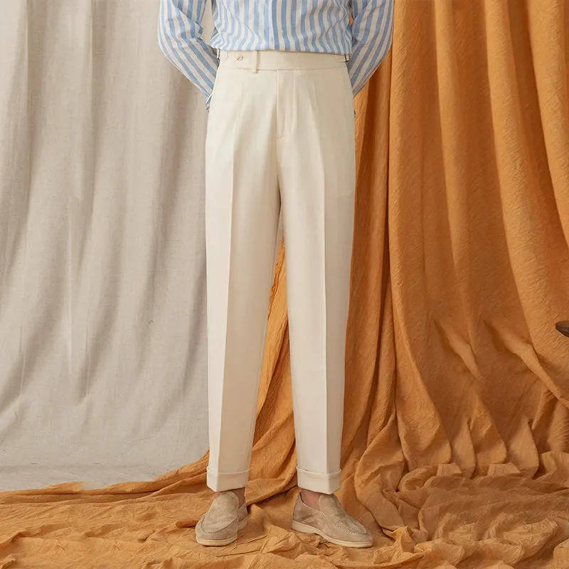 Mens Casual Retro High Waist Suit Trousers