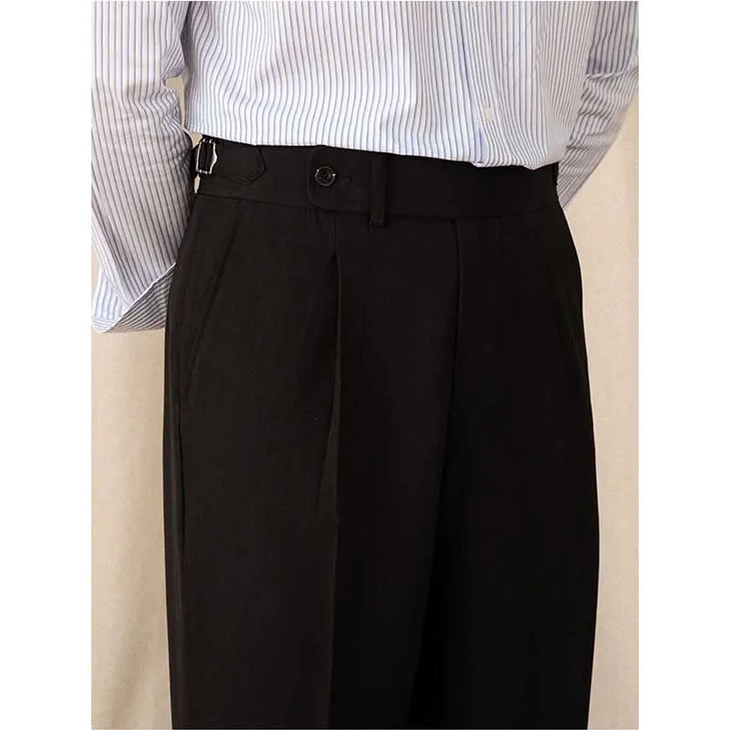 Mens Casual Retro High Waist Suit Trousers