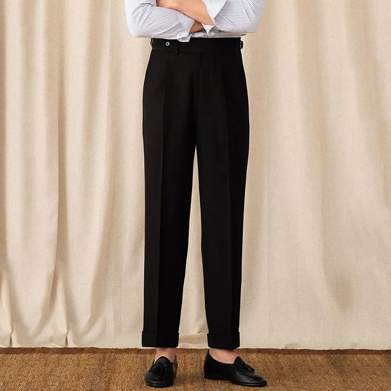 Mens Casual Retro High Waist Suit Trousers