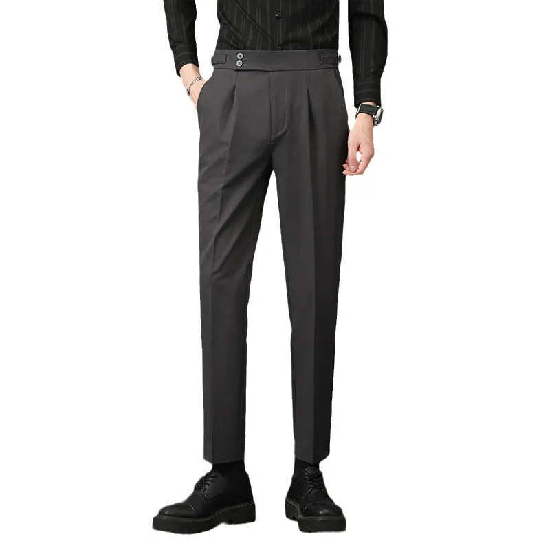 Mens Casual Slim Fit Mid-rise Suit Trousers