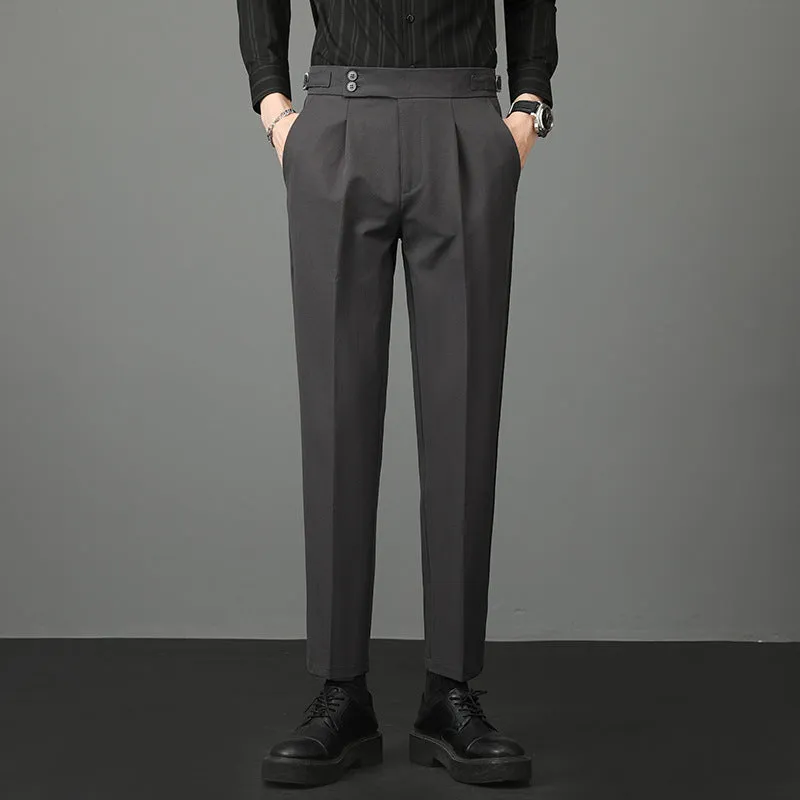 Mens Casual Slim Fit Mid-rise Suit Trousers