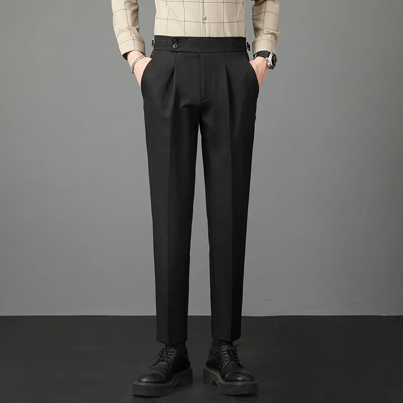 Mens Casual Slim Fit Mid-rise Suit Trousers