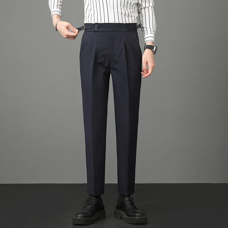 Mens Casual Slim Fit Mid-rise Suit Trousers