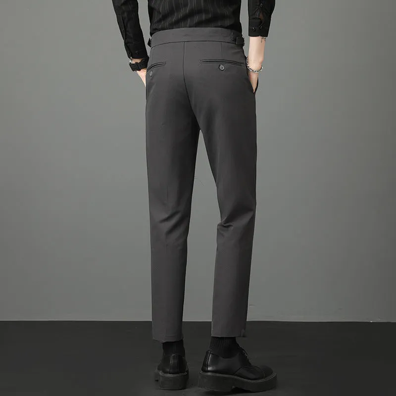 Mens Casual Slim Fit Mid-rise Suit Trousers