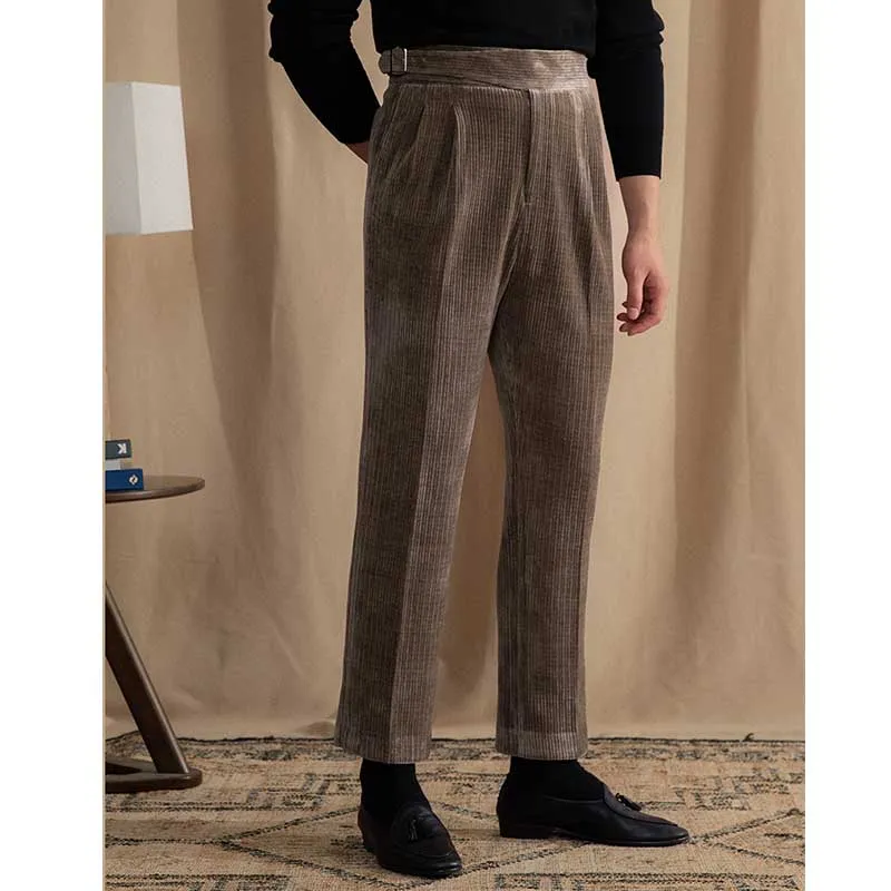 Men's Chenille Warm Casual High Waist Straight Trousers