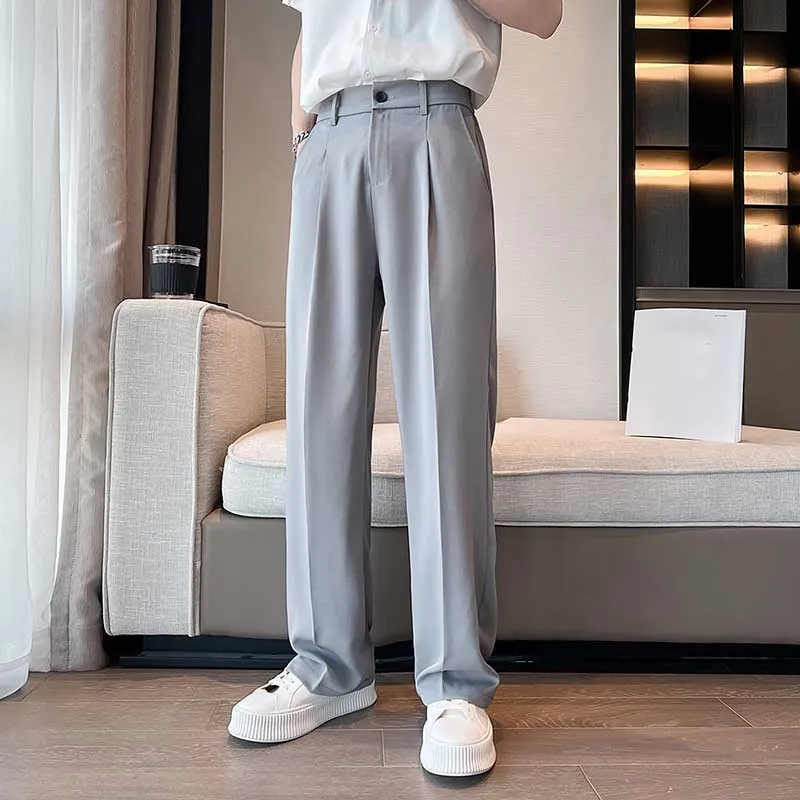 Men's Classic Casual Loose Straight Drape Solid Color Trousers