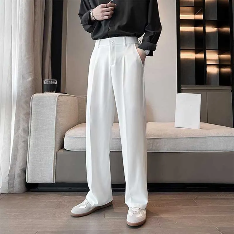 Men's Classic Casual Loose Straight Drape Solid Color Trousers