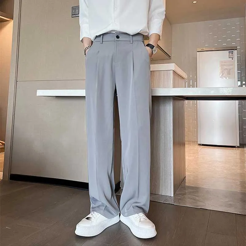 Men's Classic Casual Loose Straight Drape Solid Color Trousers