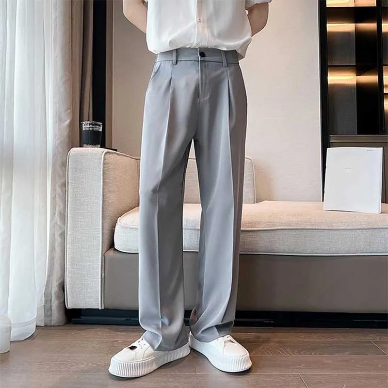 Men's Classic Casual Loose Straight Drape Solid Color Trousers