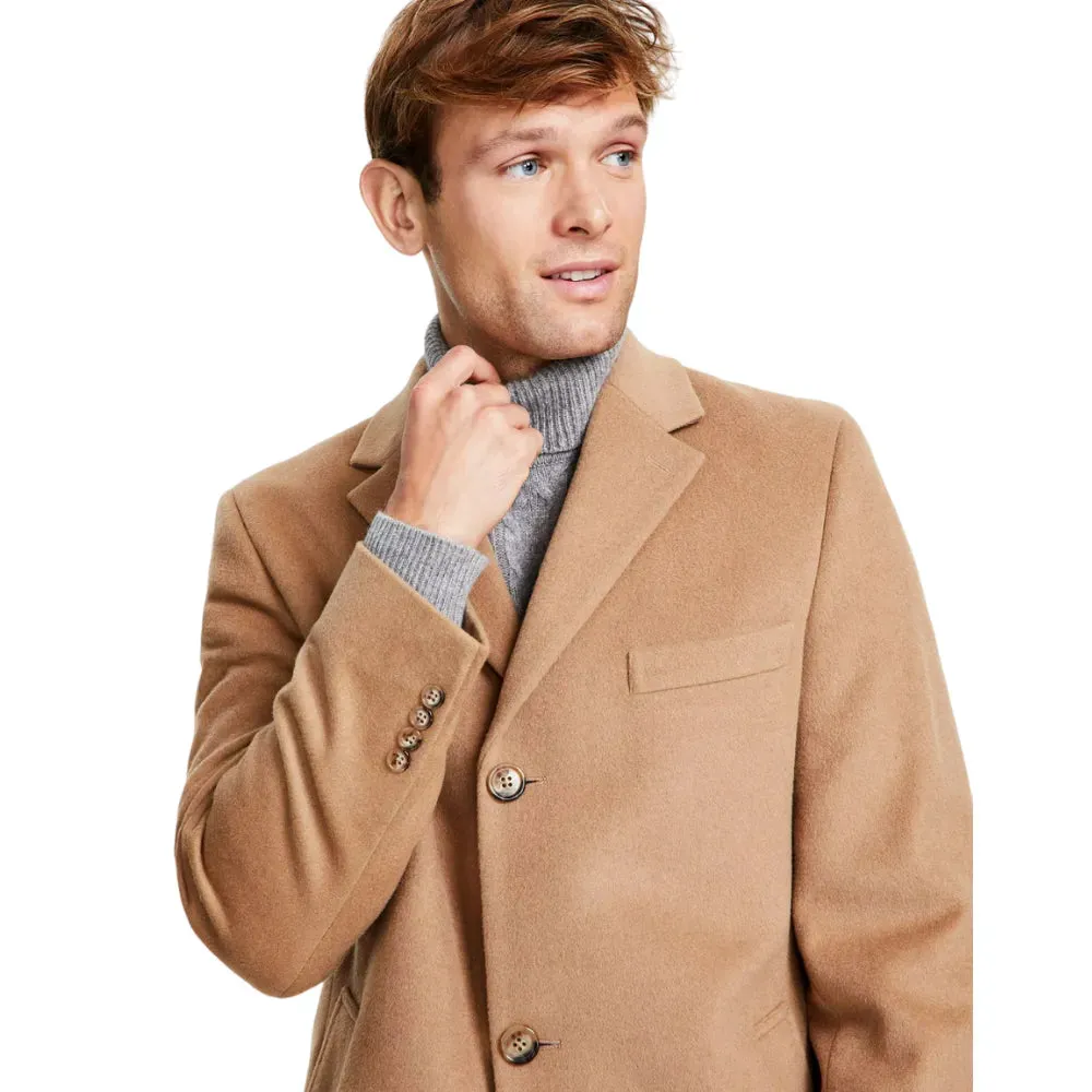 Mens Classic Fit Camel Wool Blend Coat