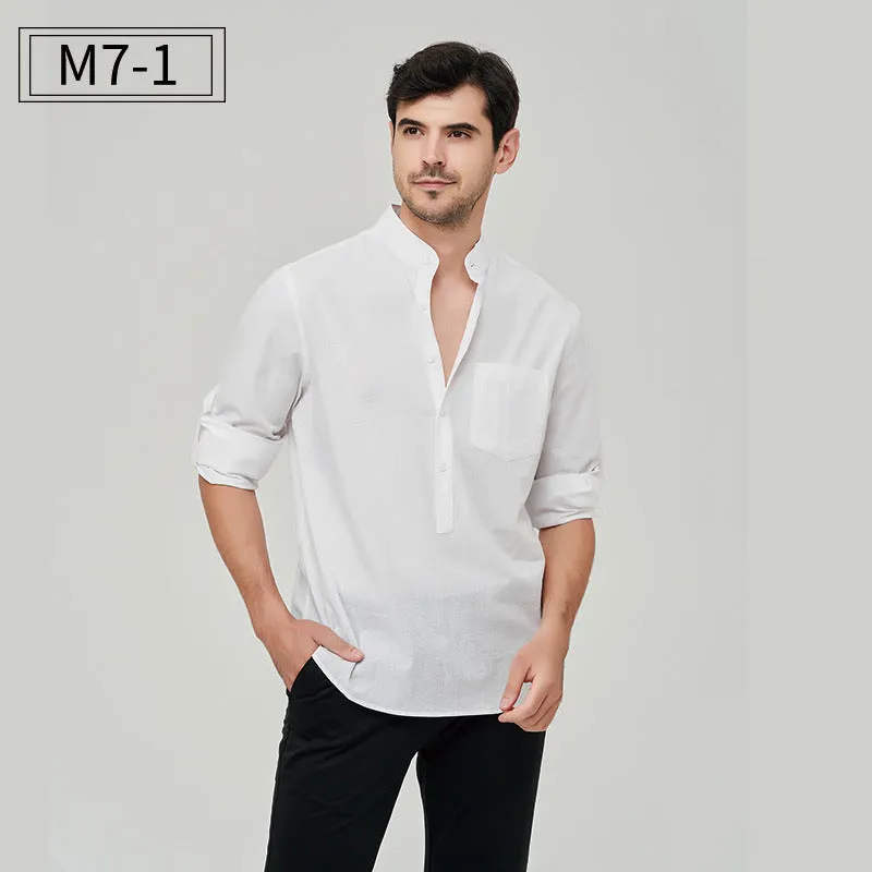 Men's Formal Classic Design Solid Button Up Henry Shirt Business Versatile Style Shirt | M7