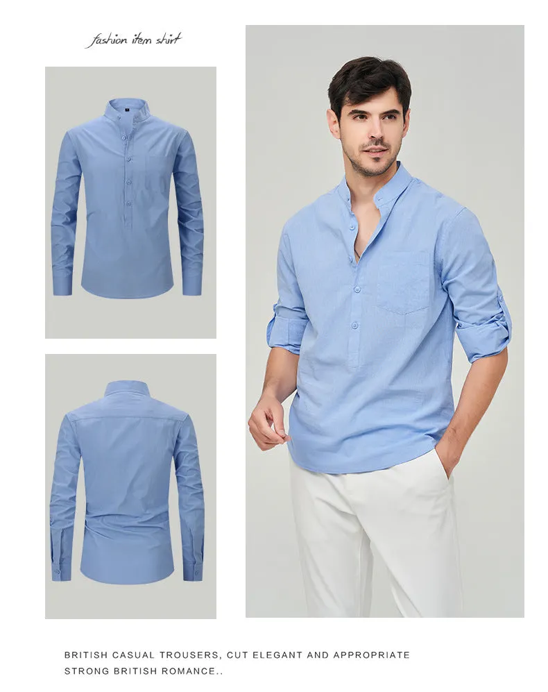 Men's Formal Classic Design Solid Button Up Henry Shirt Business Versatile Style Shirt | M7