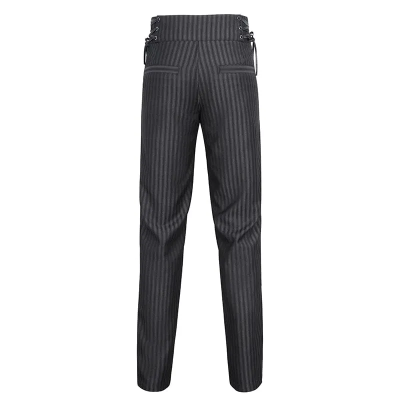 Men's Gothic High-waisted Lace-up Striped Pants