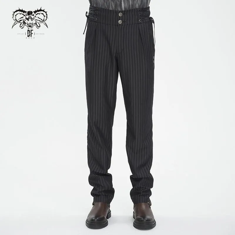 Men's Gothic High-waisted Lace-up Striped Pants