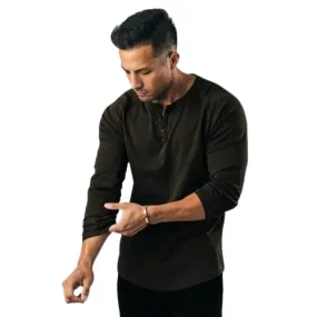 Men's Henley Full Sleeve T-Shirt (Medium, Black)