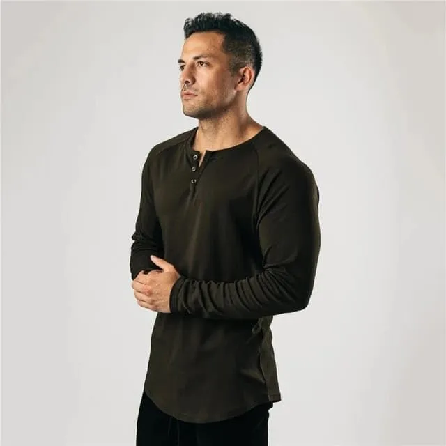 Men's Henley Full Sleeve T-Shirt (Medium, Black)