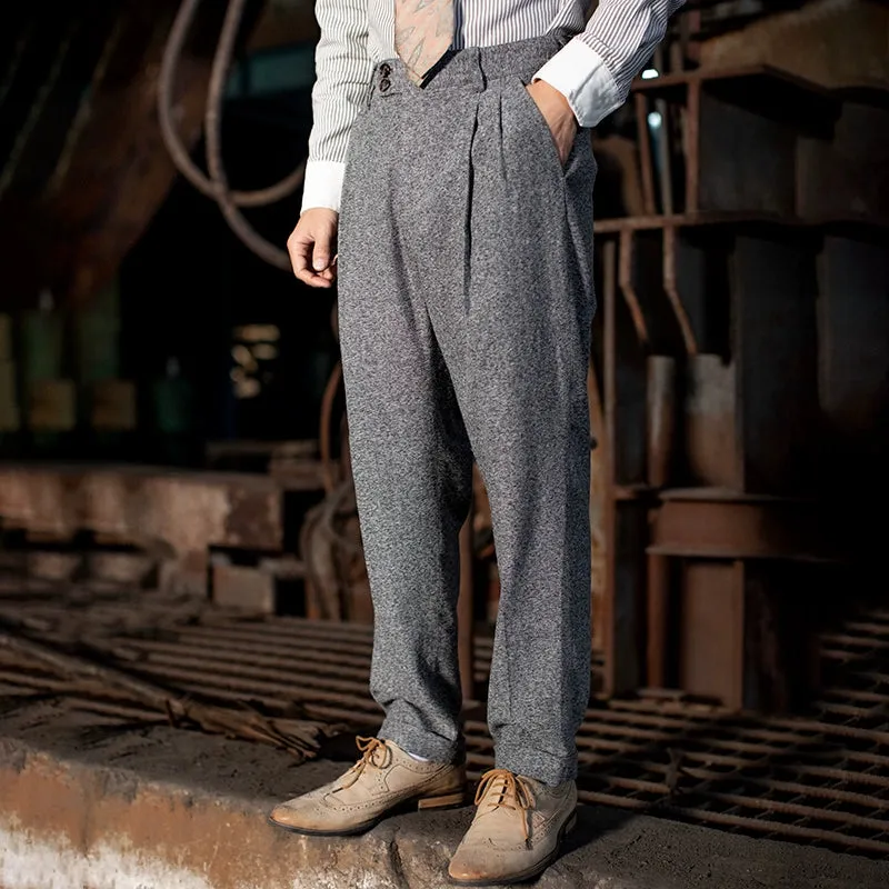 Men's Herringbone Slim Straight Suit Trousers