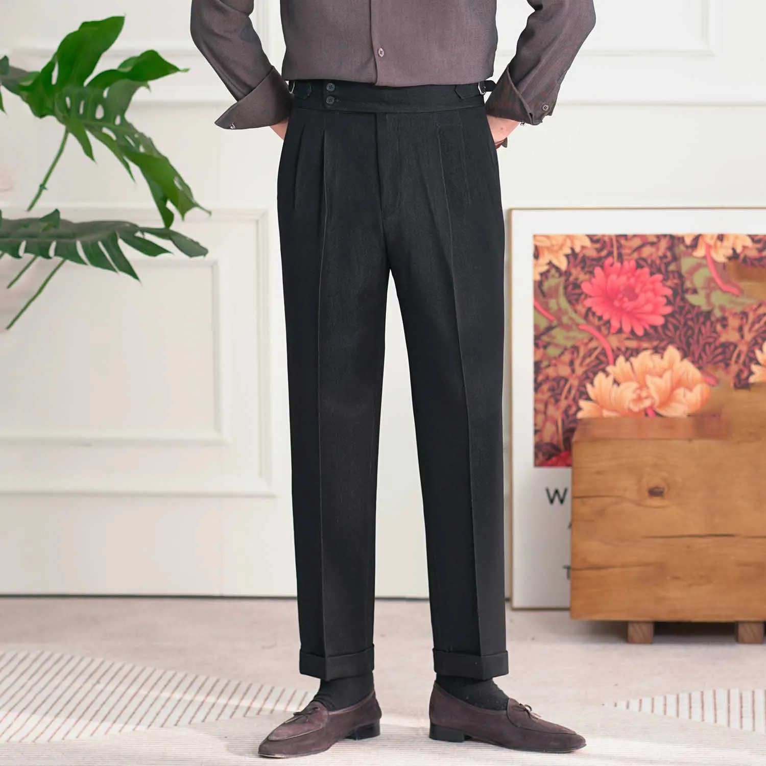 Men's High Waist Business Straight Suit British Trousers