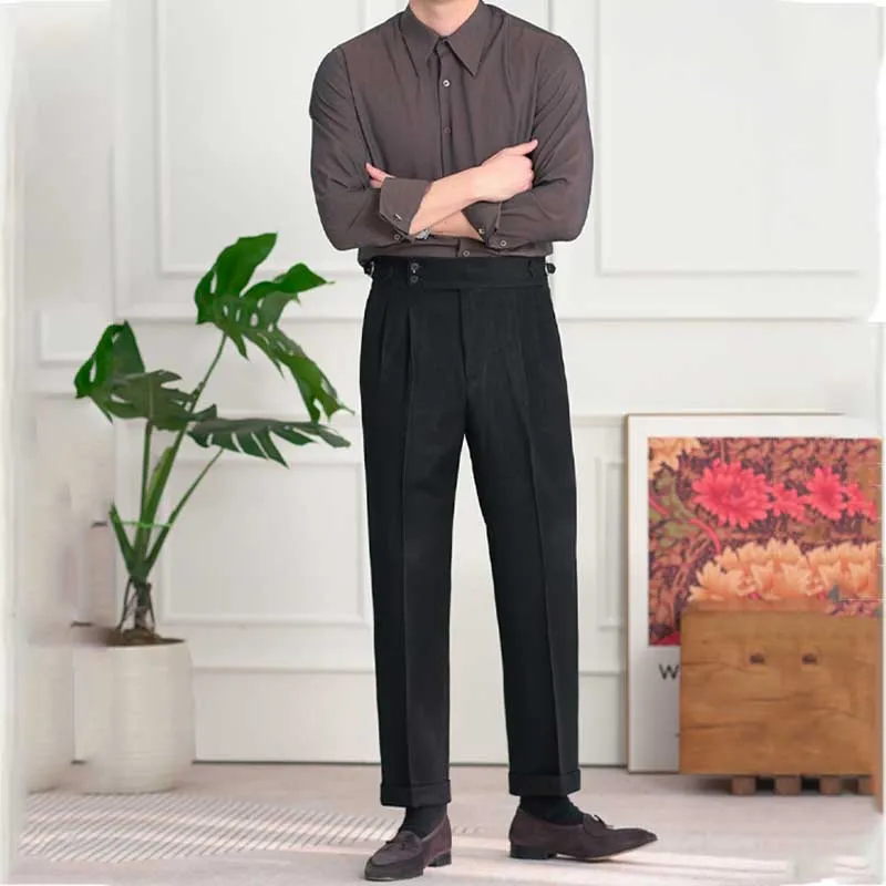 Men's High Waist Business Straight Suit British Trousers