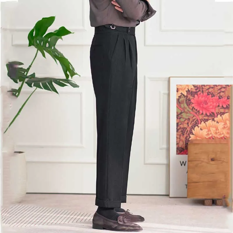 Men's High Waist Business Straight Suit British Trousers