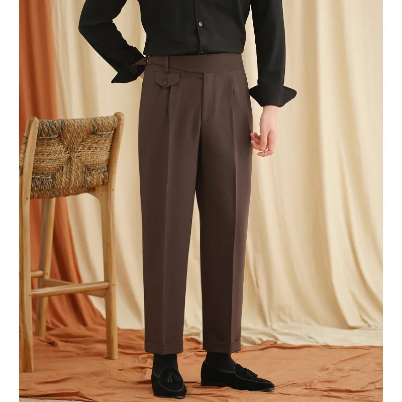 Men's High Waist Straight Leg Hem Adjustable Trousers