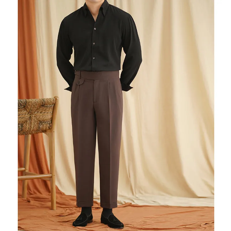 Men's High Waist Straight Leg Hem Adjustable Trousers