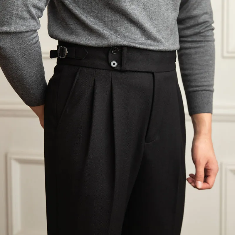 Mens High Waisted Pants Hidden Expandable Waistband Classic Fit Front Pleated Trousers