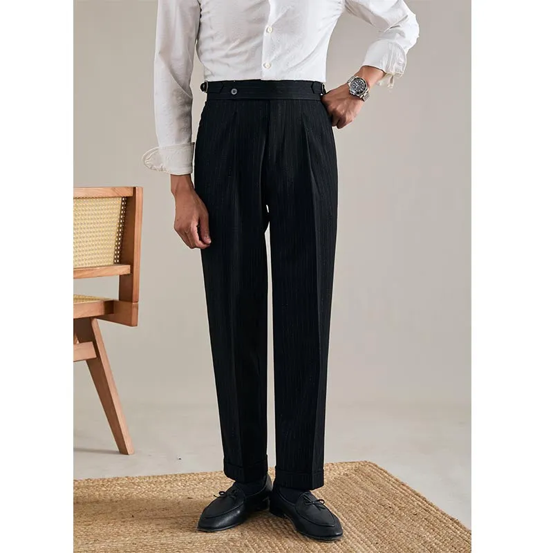 Men's High Waisted Pants Striped Casual Business Straight Suit Trousers