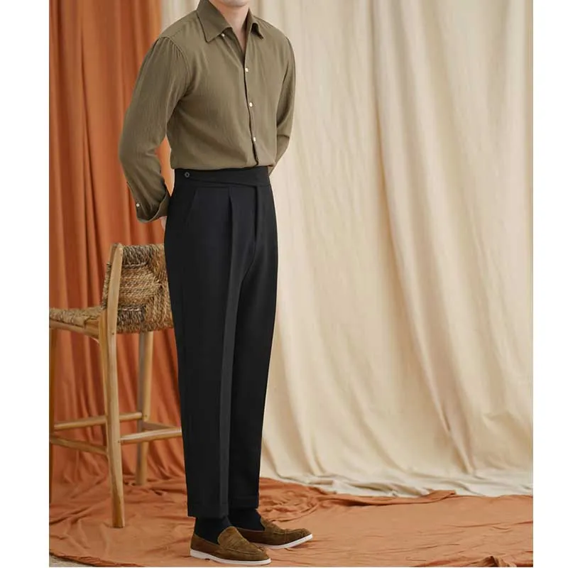 Men's Paris Buckle High Waist Casual Business Slim Fit Trousers