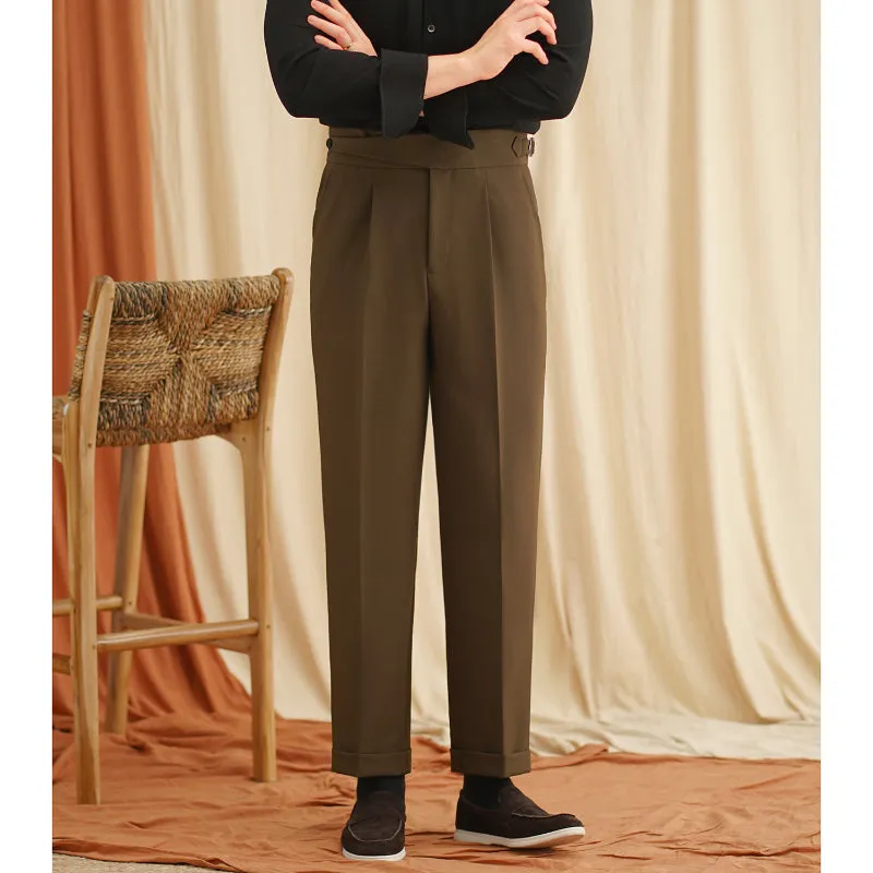 Men's Paris Buckle High Waist Casual Business Slim Fit Trousers