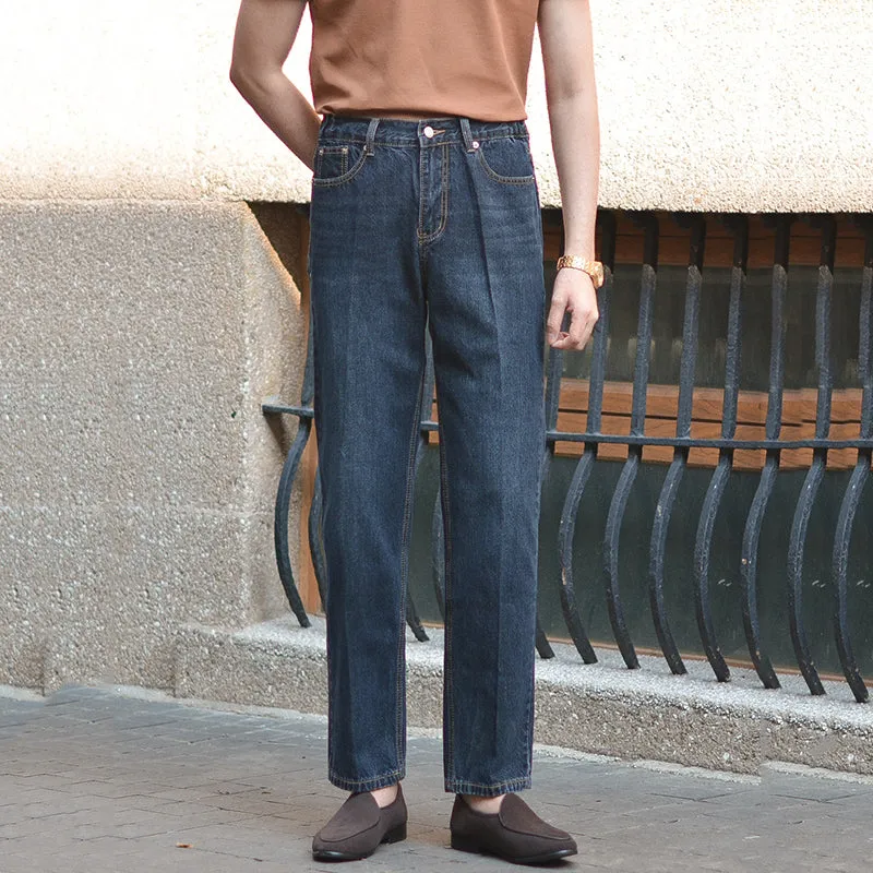 Mens Retro Straight Denim Slim Trousers