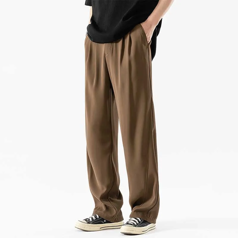 Men's Summer Drape Suit Pants Casual Trousers Loose Drape Straight Wide Leg Pants