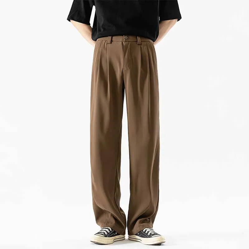 Men's Summer Drape Suit Pants Casual Trousers Loose Drape Straight Wide Leg Pants