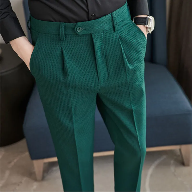 Men's Waffle Business Slim Fit Dress Pants Casual Trousers