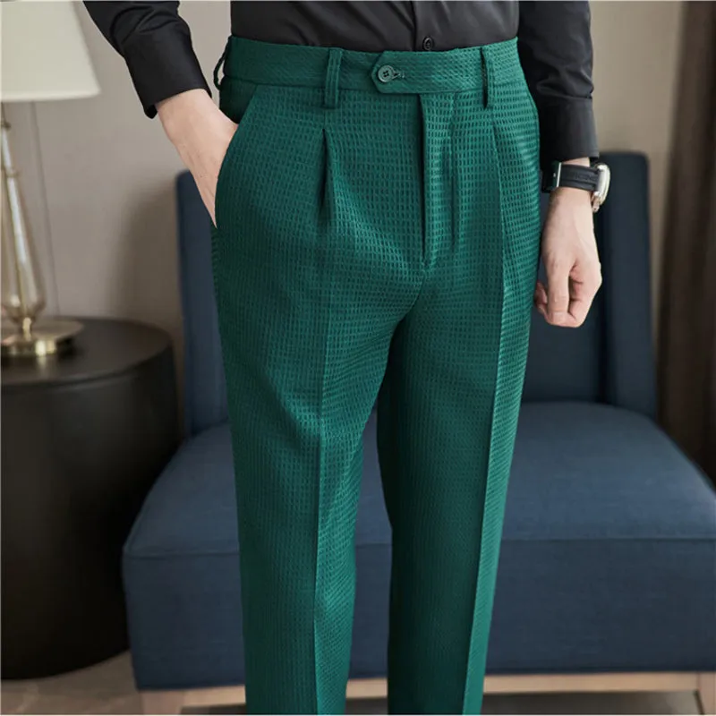 Men's Waffle Business Slim Fit Dress Pants Casual Trousers