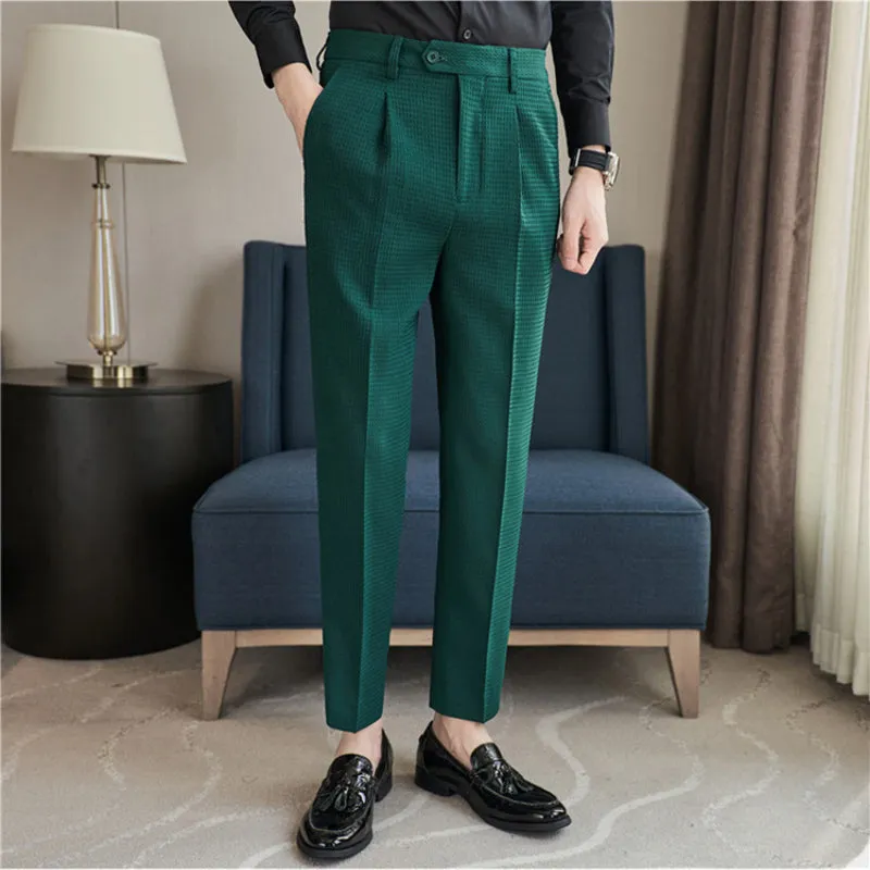 Men's Waffle Business Slim Fit Dress Pants Casual Trousers