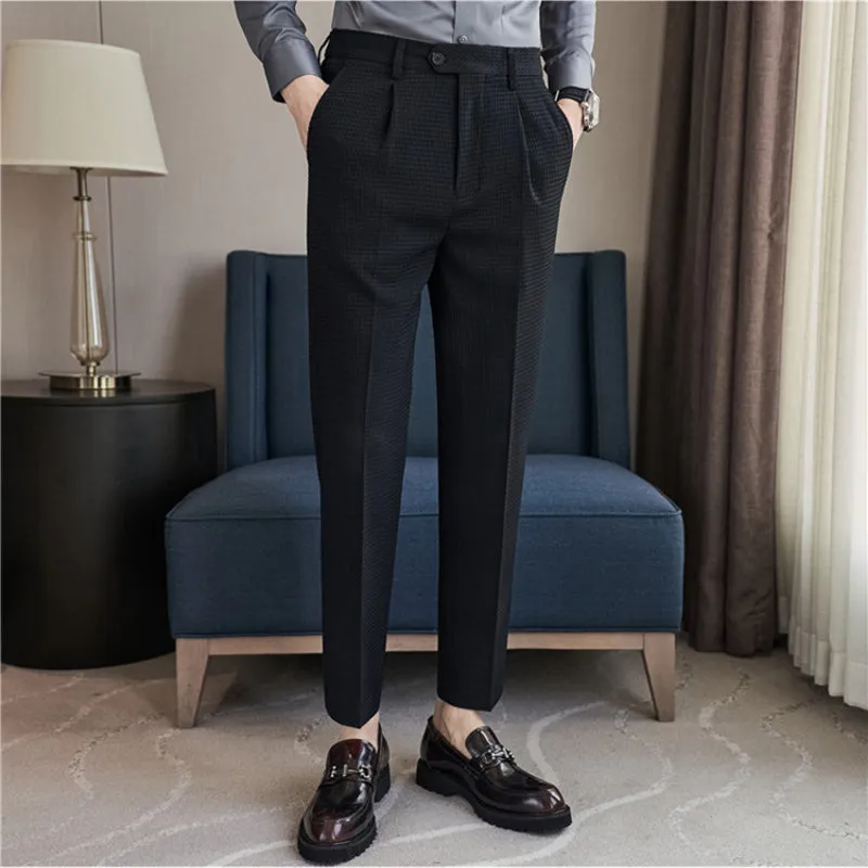 Men's Waffle Business Slim Fit Dress Pants Casual Trousers