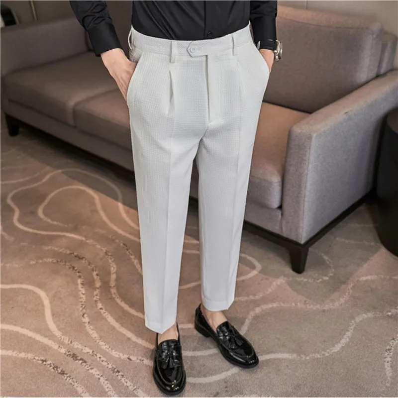 Men's Waffle Business Slim Fit Dress Pants Casual Trousers