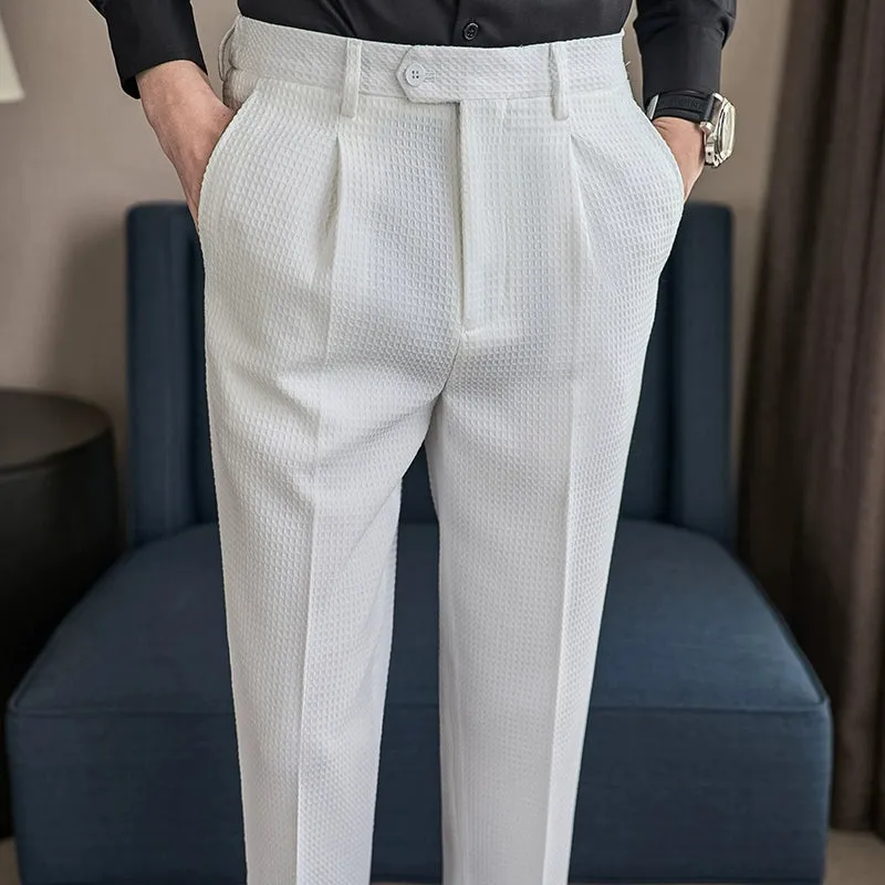 Men's Waffle Business Slim Fit Dress Pants Casual Trousers