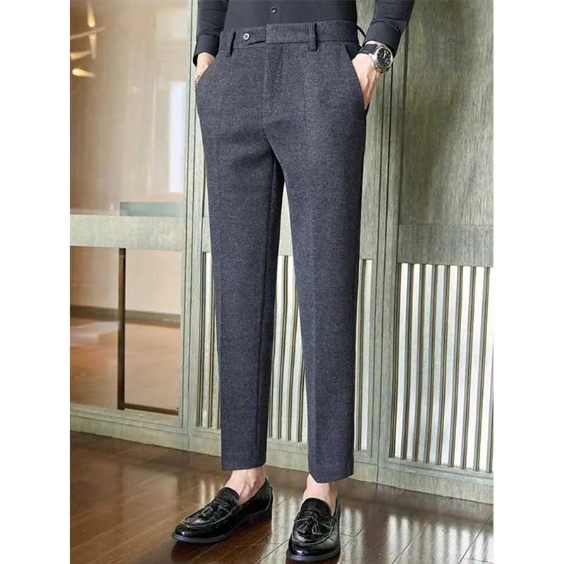 Men's Winter Thickened Casual Slim Straight Trousers