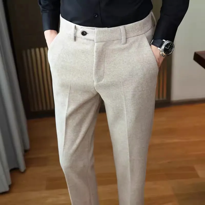 Men's Winter Thickened Casual Slim Straight Trousers