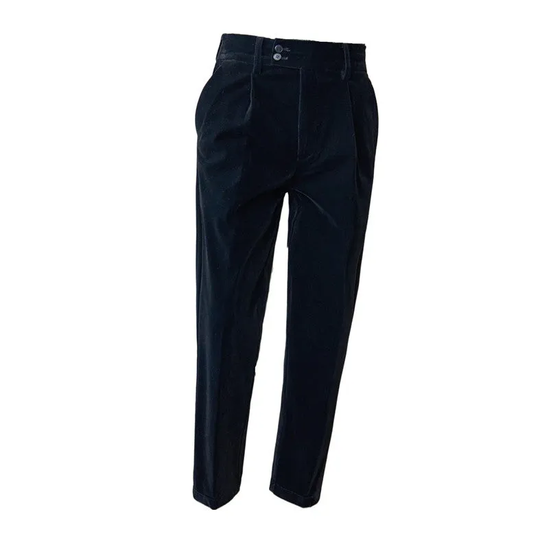 Mens Winter Thickened Velvet High Waist Pants Casual Trousers