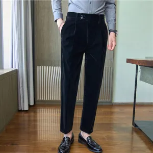 Mens Winter Thickened Velvet High Waist Pants Casual Trousers