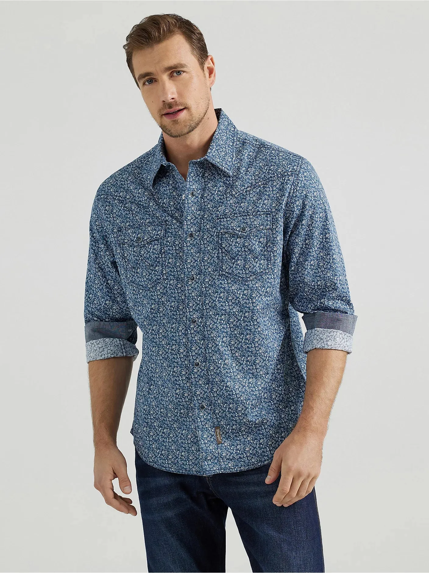 Men's Wrangler Retro Premium Long Sleeve Western Snap Printed Shirt - 112356586