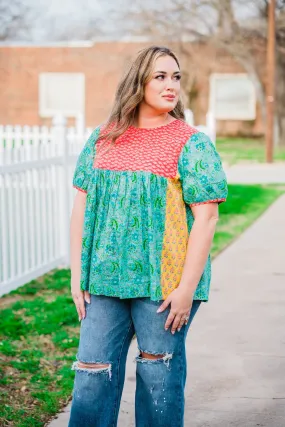 Mixed Print Short Sleeve Top