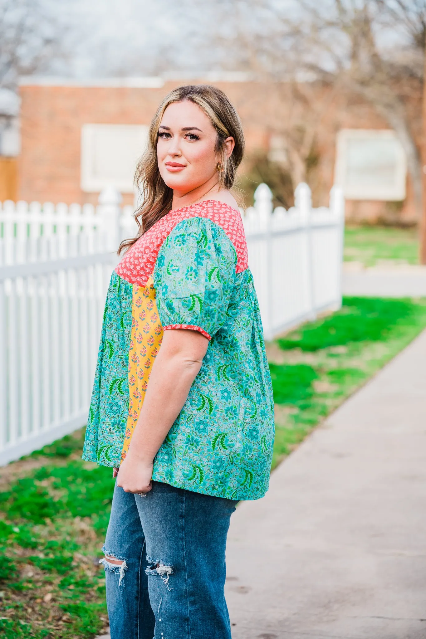 Mixed Print Short Sleeve Top