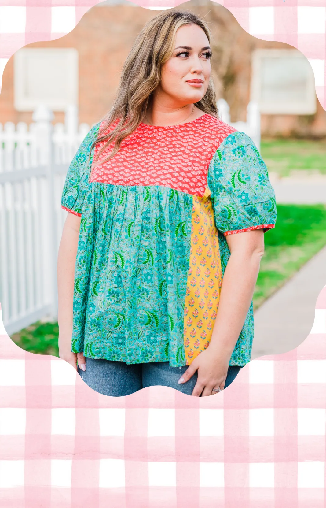 Mixed Print Short Sleeve Top