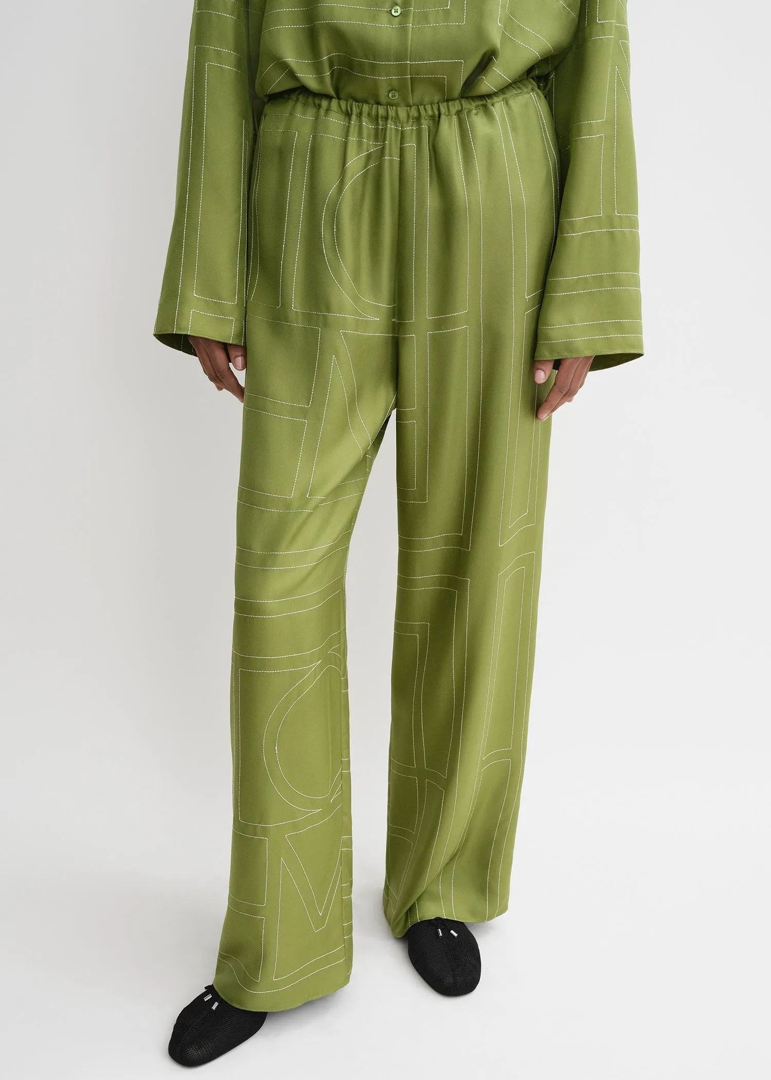 Monogram silk pj bottoms laurel