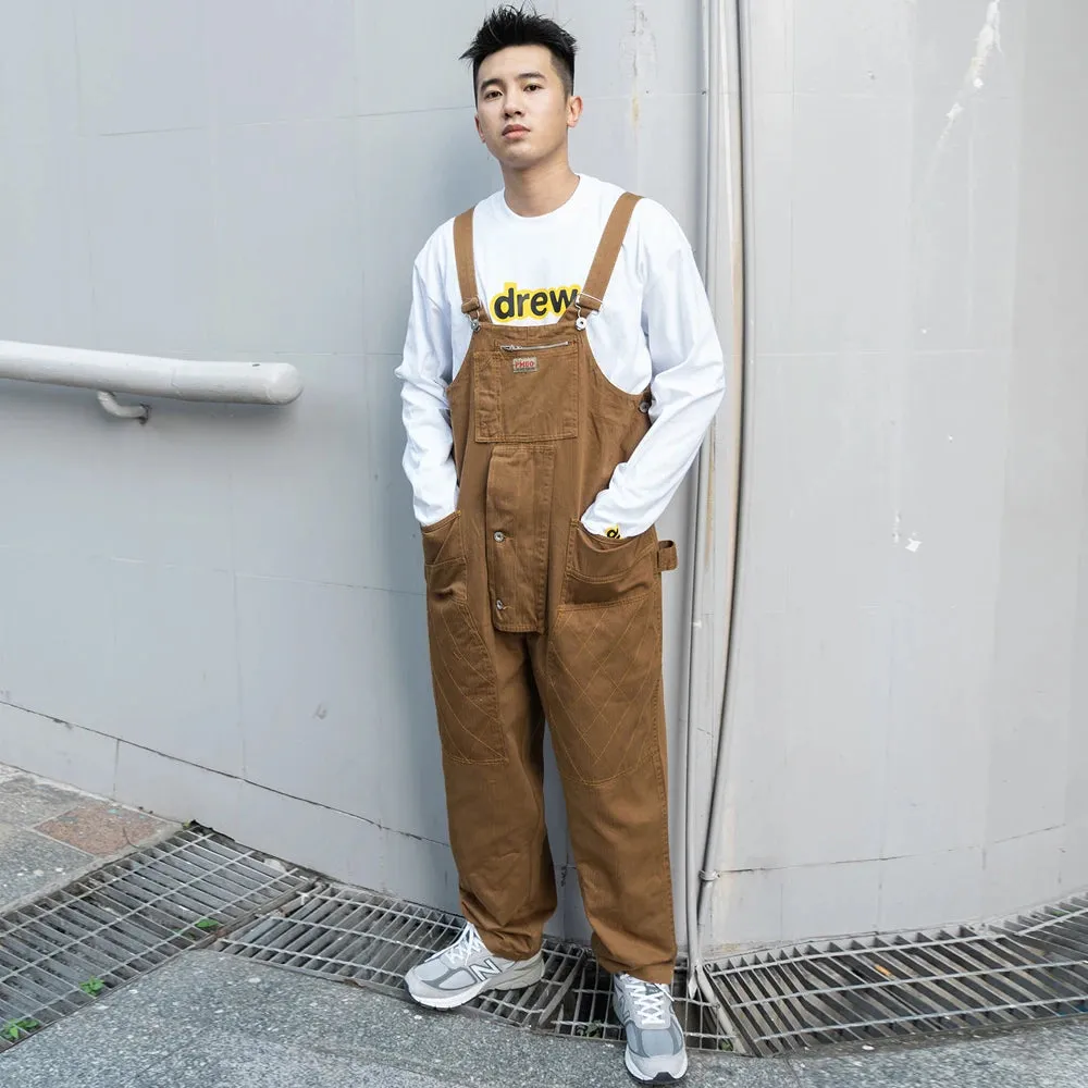 Multi Pocket Bib Overalls Safari Style Cargo Pants Baggy Work Trousers